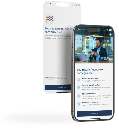 Aplicativo Nova Futura exibido em um iPhone
